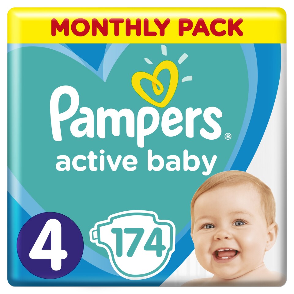 Pampers Active Baby Pleny 4 Maxi 9-14kg Monthly Pack 174 ks
