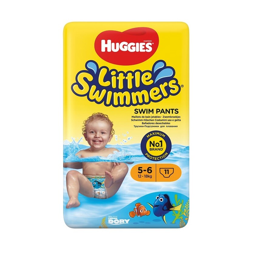 HUGGIES Little Swimmers vel.5-6 12-18kg 11ks + dárek Dárek - Stínítka na okna do auta 2ks zdarma
