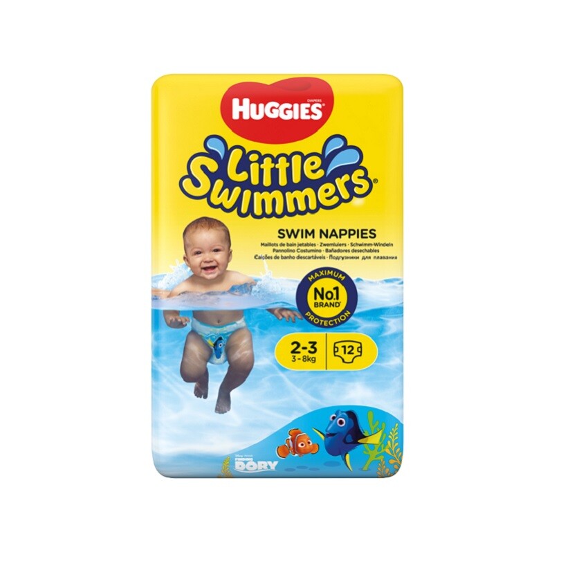 HUGGIES Little Swimmers vel.2-3 3-8kg 12ks + dárek Dárek - Stínítka na okna do auta 2ks zdarma